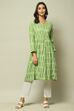 Green Cotton IKAT Flared Yarndyed Kurta image number 2