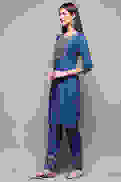 Blue Rayon Straight Kurta Pant 2 Piece Set image number 3