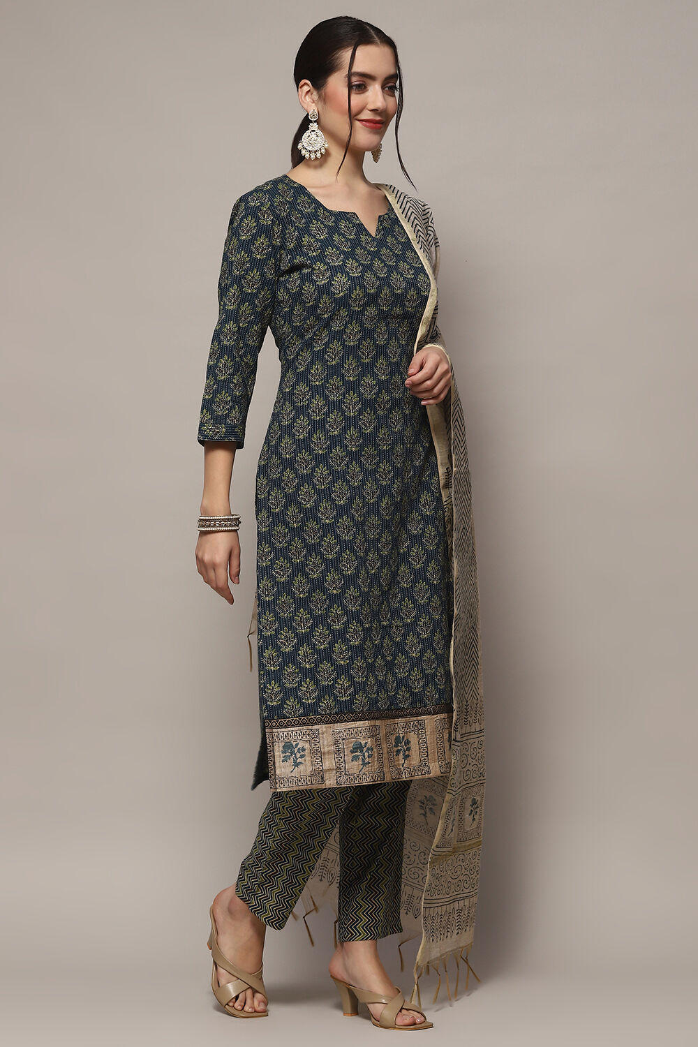 Mustard Tussar Unstitched Suit set image number 7