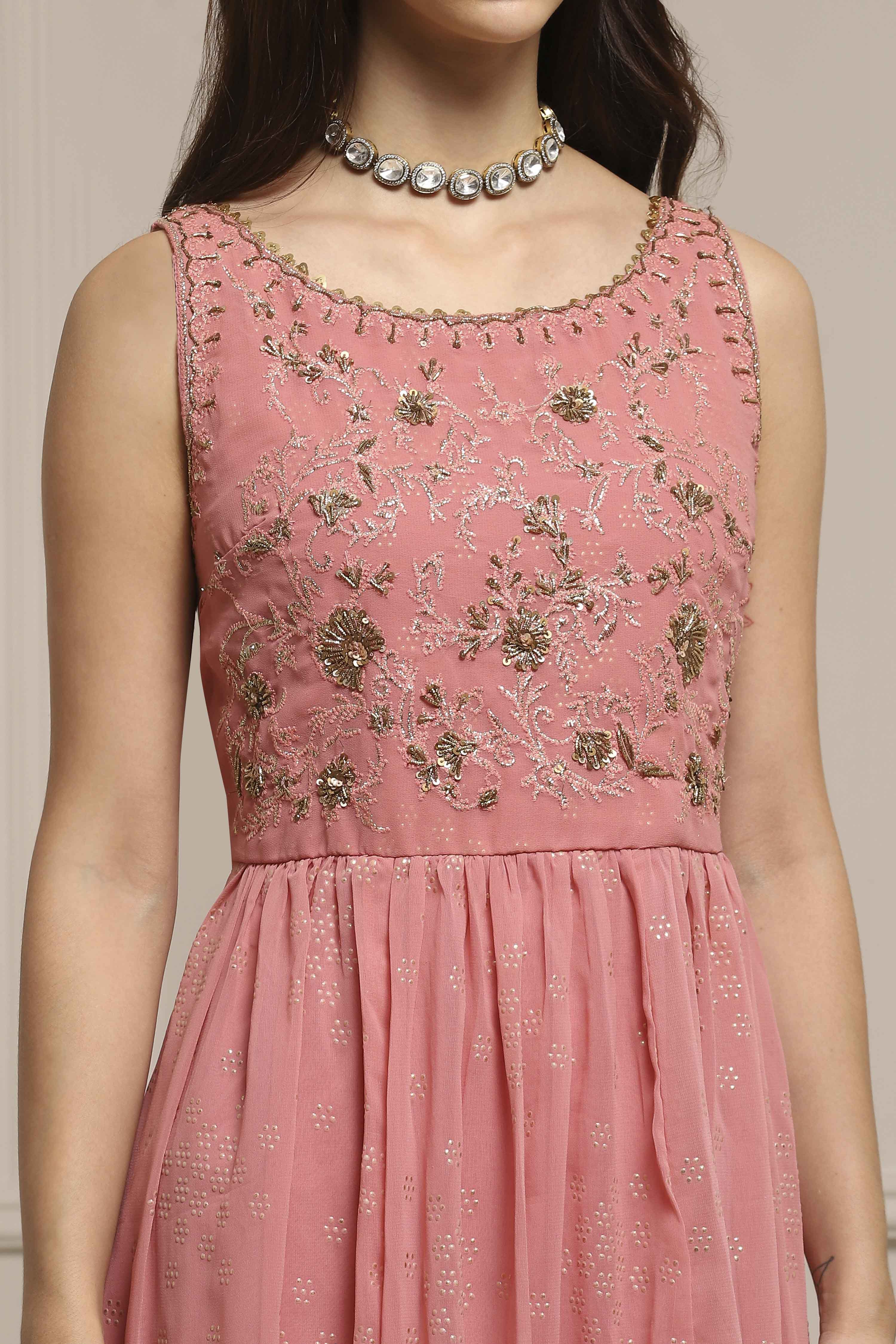 Blush Pink Polyester Flared Solid Dress image number 1