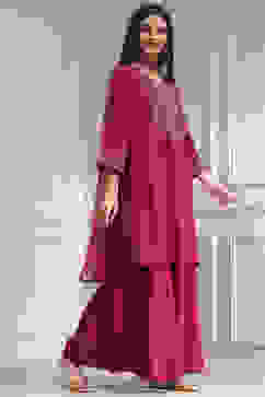 Red Embroidered Straight Suit Set image number 5