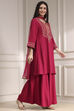 Navy Blue Embroidered Straight Suit Set image number 5