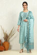 Blue Tussar Printed Unstitched Suit Set image number 1