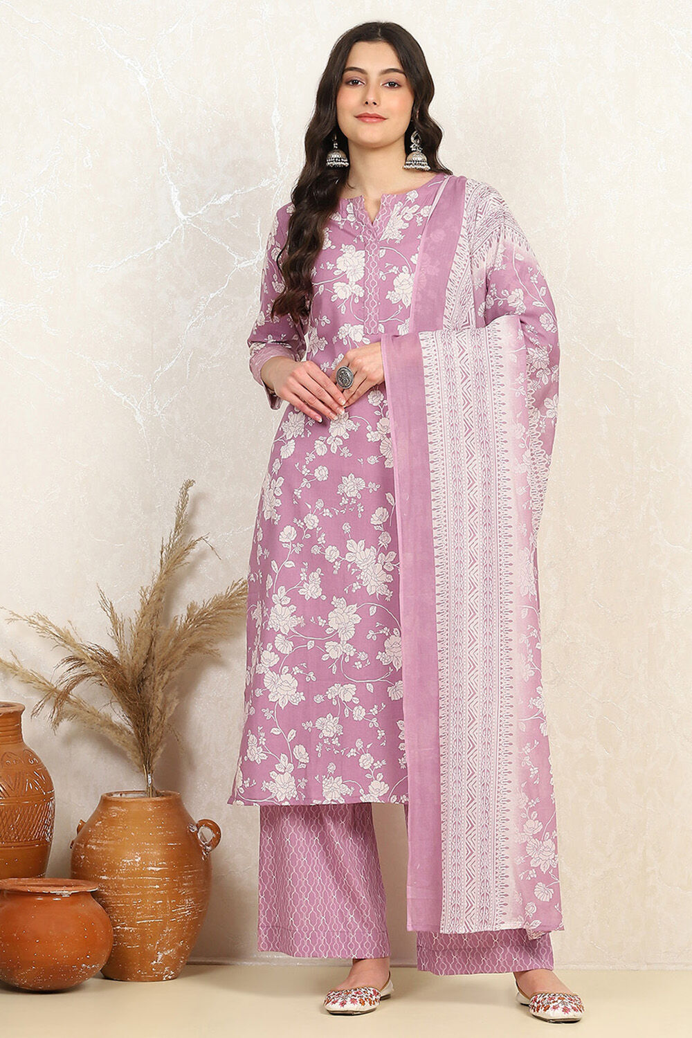 Rama Green Cotton Screen Print Unstitched Suit Set image number 7