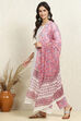 White and Pink Cotton Floral Hand Block Unstitched Suit Set image number 4