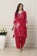 Pink Viscose Rayon Straight Suit Set image number 6