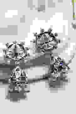 Blue White Brass Jhumka image number 2