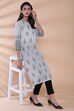 Turquoise Cotton Straight Kurta image number 2