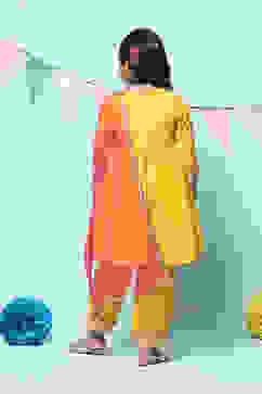 Yellow Polyester Flared Solid Kurta Palazzo Suit Set image number 4