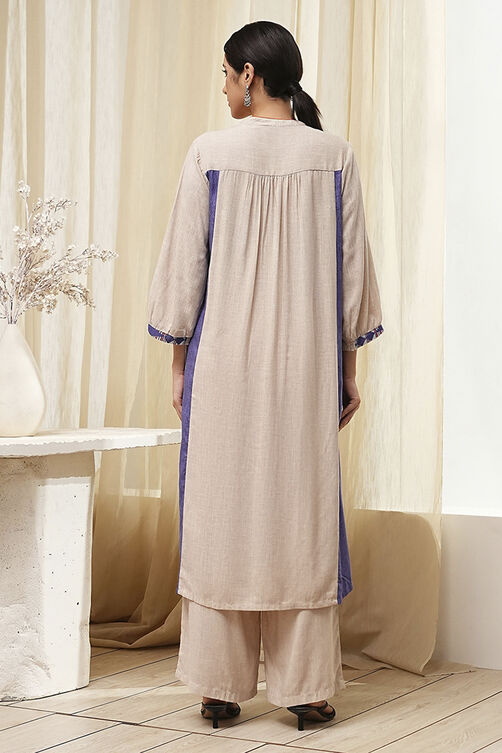 Beige Straight Printed Kurta Set image number 4