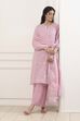Pink Chanderi Lace Trim Floral Straight Suit Set image number 0