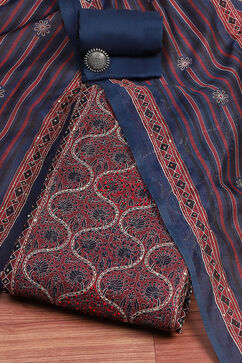 Maroon Chanderi Printed  Embroidered Unstitched Suit Set image number 0