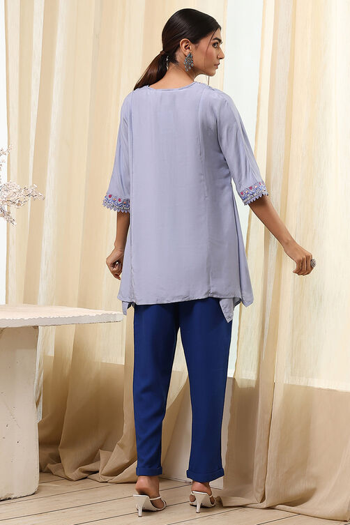 Dull Blue Modal Blend Straight Printed Kurta image number 3