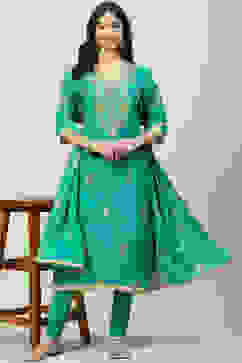 Turquoise Art Silk Straight Kurta Churidar Suit Set image number 6