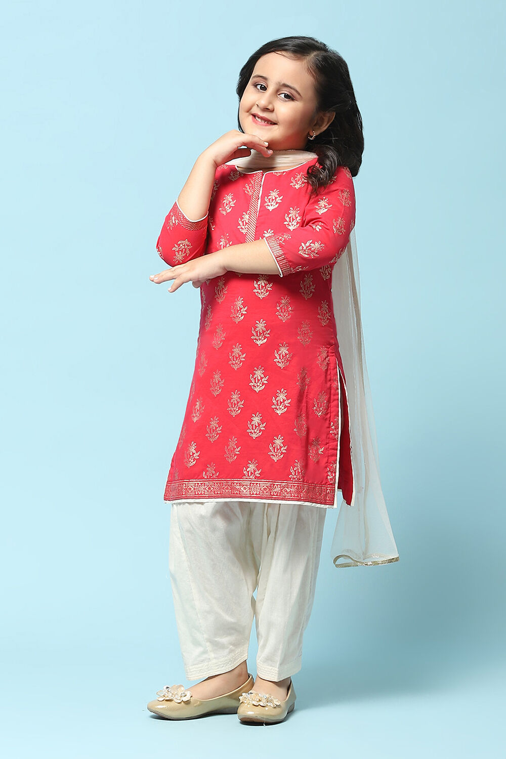 Turquoise Cotton Straight Printed Kurta Patiala Salwar Suit Set image number 0