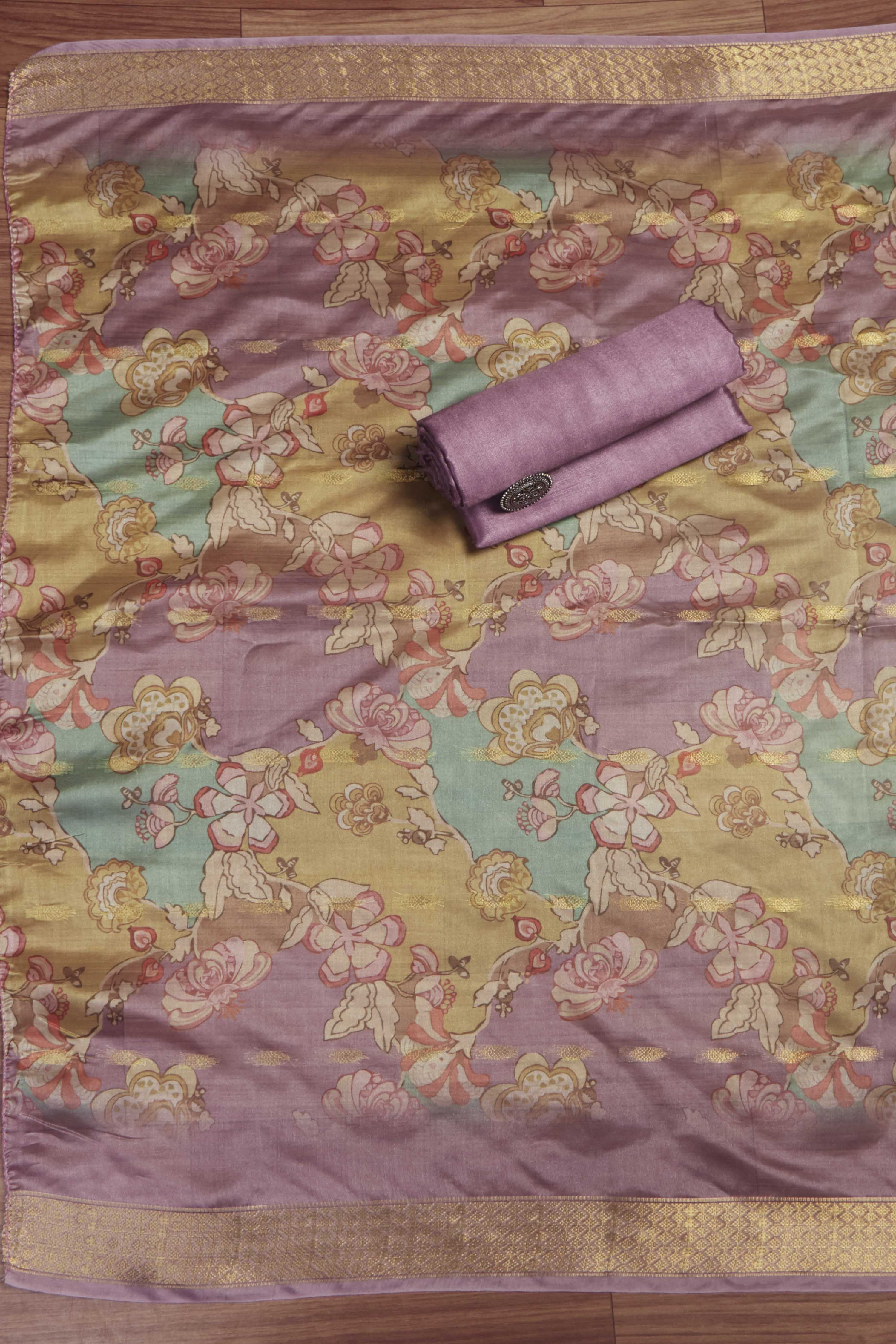 Purple Organza Unstitched Suit Set image number 3