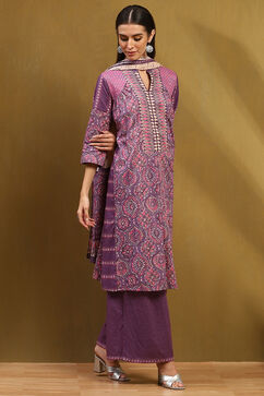 Purple Cotton Printed A-Line Suit Set image number 1