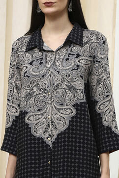 Black Printed Shirt-Style Straight Short Kurta image number 1