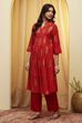 Red Polyester Straight Kurta image number 2