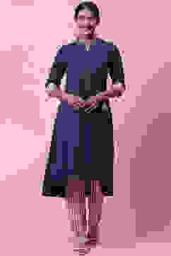 Navy Blue Rayon A-Line Kurta Slim Pant Suit Set image number 0