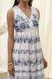 Off-White and Blue Cotton Floral Tiered Dress image number 1