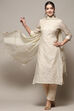 Off White Tissue Unstitched Suit set image number 1