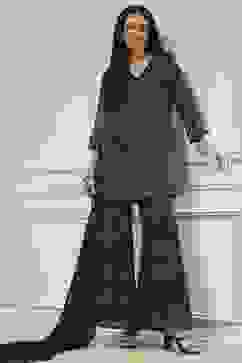 Charcoal Black Printed Straight Suit Set image number 0