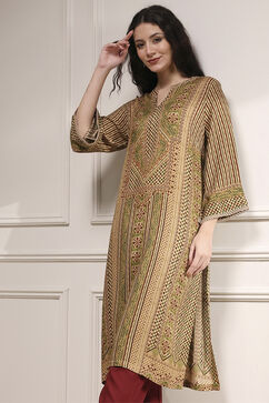 Green Viscose Rayon Straight Printed Kurta image number 7