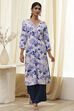 Blue and White Floral Printed Straight Kurta image number 5