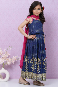 Blue Cotton Flared Lehenga Set image number 6