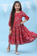 Red Rayon Tiered Printed Kurta Dress image number 0
