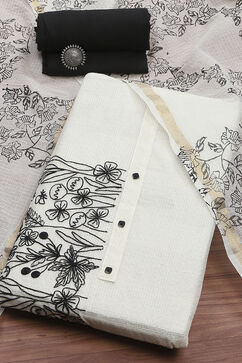 Off White Cotton Machine Embroidered Unstitched Suit Set image number 0