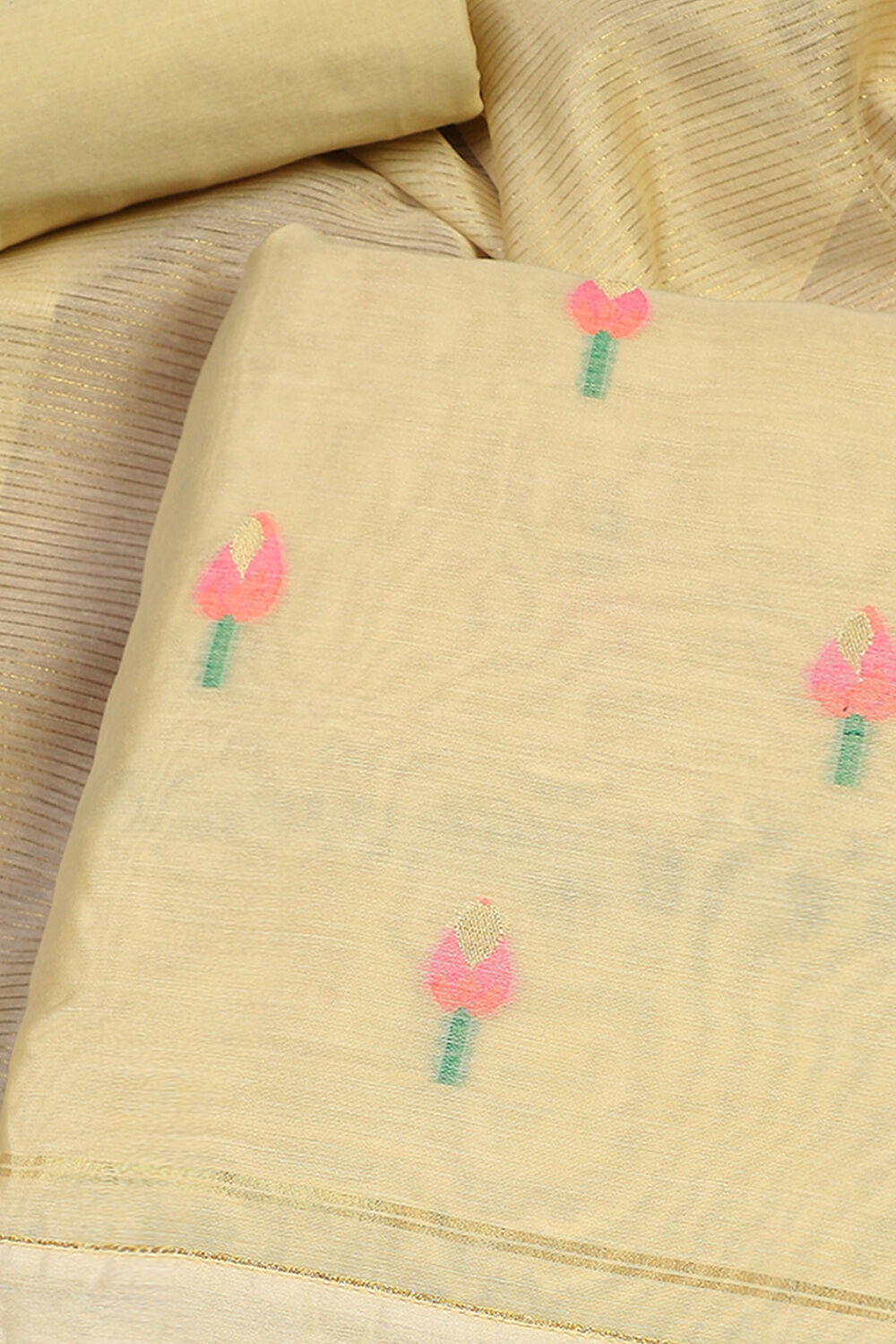 Brown Handloom Chanderi Unstitched Suit Set image number 1