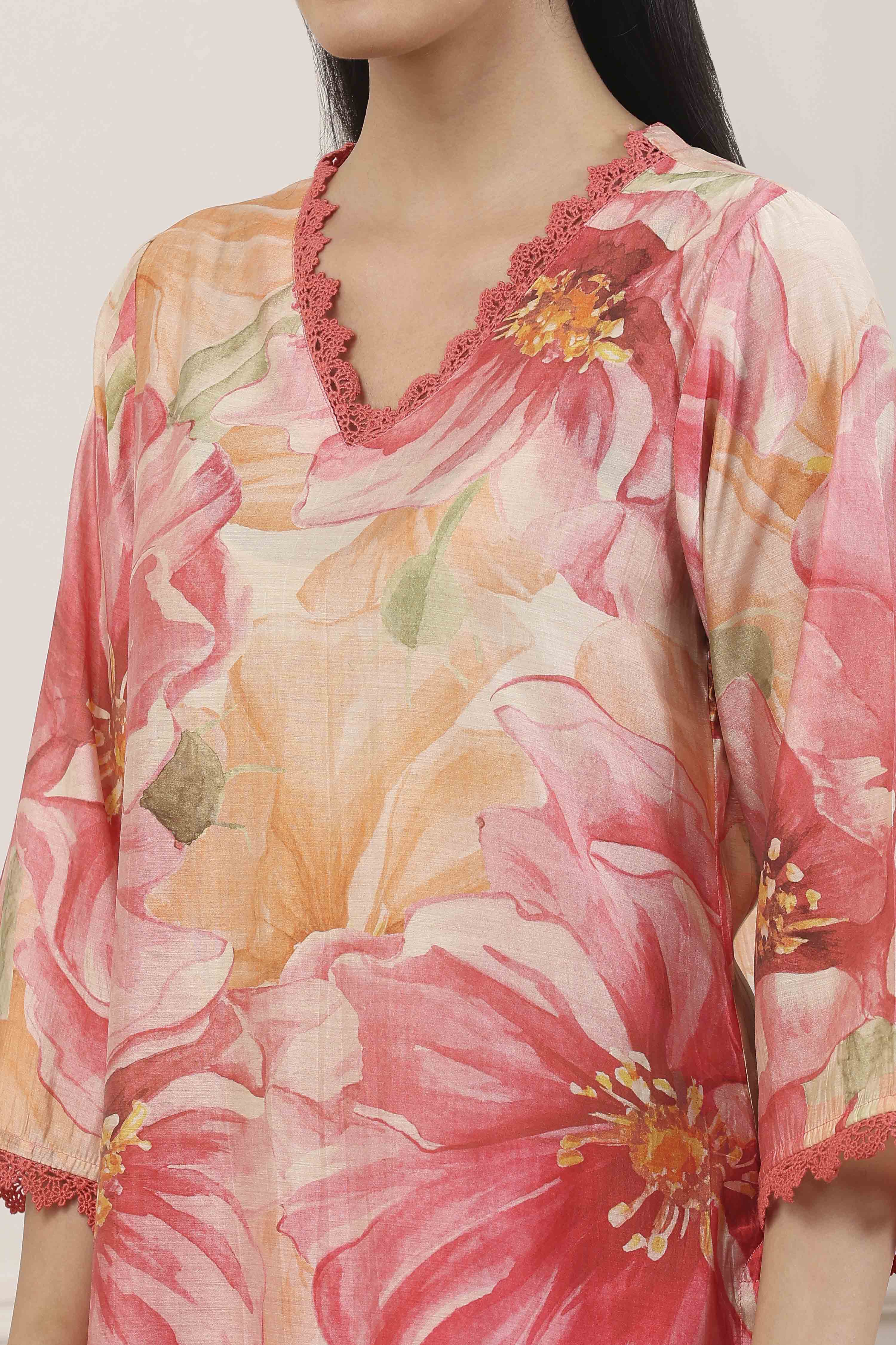 Pink Viscose Blend Straight Suit Set image number 1