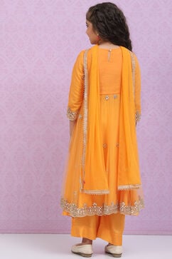 Orange Art Silk A-Line Straight Kurta Palazzo Suit Set image number 4