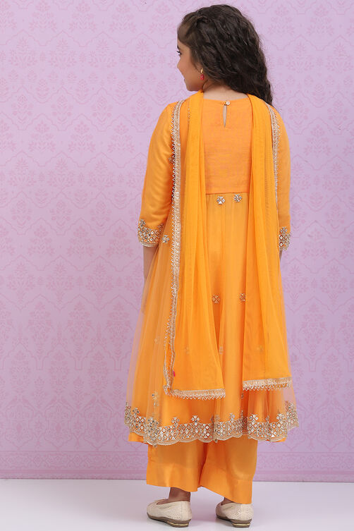 Orange Art Silk A-Line Straight Kurta Palazzo Suit Set image number 4