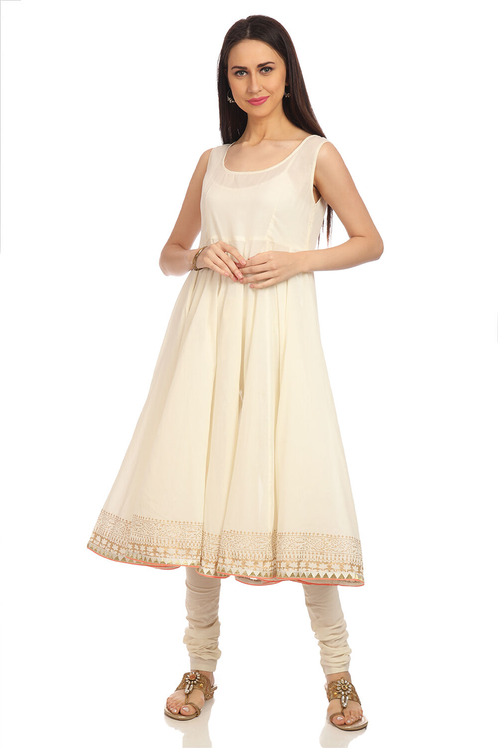 Aqua Front Open Cotton Kurta Churidar Suit Set image number 4