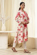 Red and Off-White Floral Printed Straight Kurta image number 4