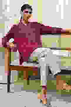 Red Embroidered Straight Short Kurta image number 6