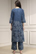 Teal Blue Cotton Printed Straight Suit Set image number 4