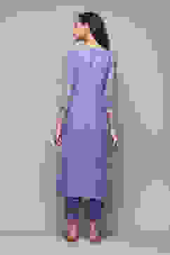 Lavendar Cotton Straight Printed Kurta Slim Pant Suit Set image number 4