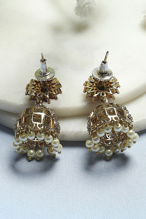 Gold Pink Alloy Jhumka image number 2