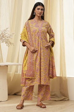 Green Cotton Printed Straight Suit Set image number 6