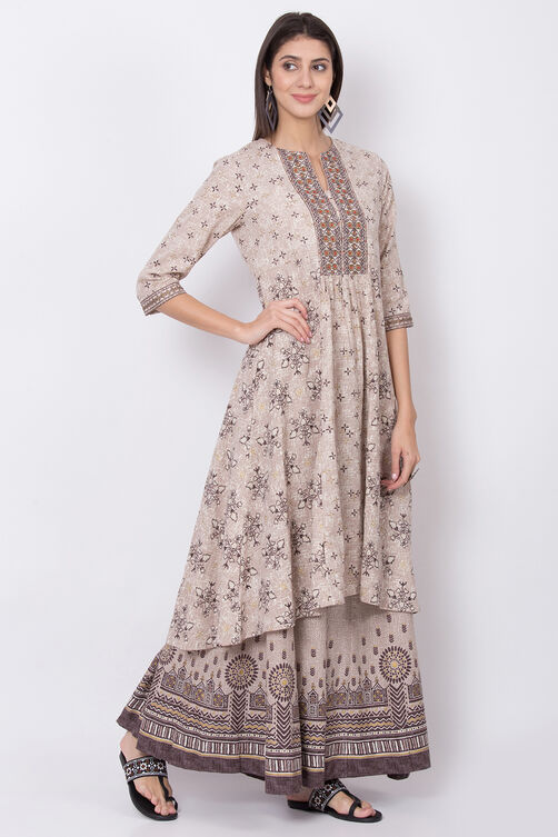 Marine Blue Cotton Blend A-Line Printed Kurta image number 0