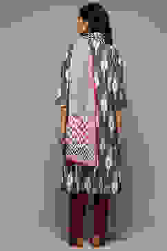 Grey Cotton Blend Straight Yarndyed Suit Set image number 4