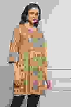 Mustard Yellow Blended Printed Kurta image number 4