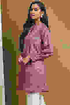 Red Knitted Block-Print Winter wear Short Kurta image number 2