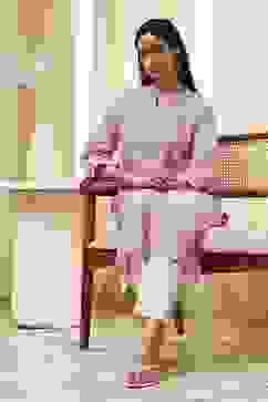 Pink Cotton Printed Straight Kurta image number 0