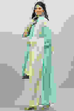 Aqua Cotton Asymmetric Kurta Churidar Suit Set image number 5