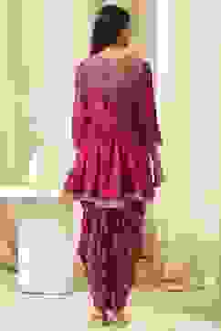 Fuchsia Viscose Floral Printed Peplum Suit Set image number 3